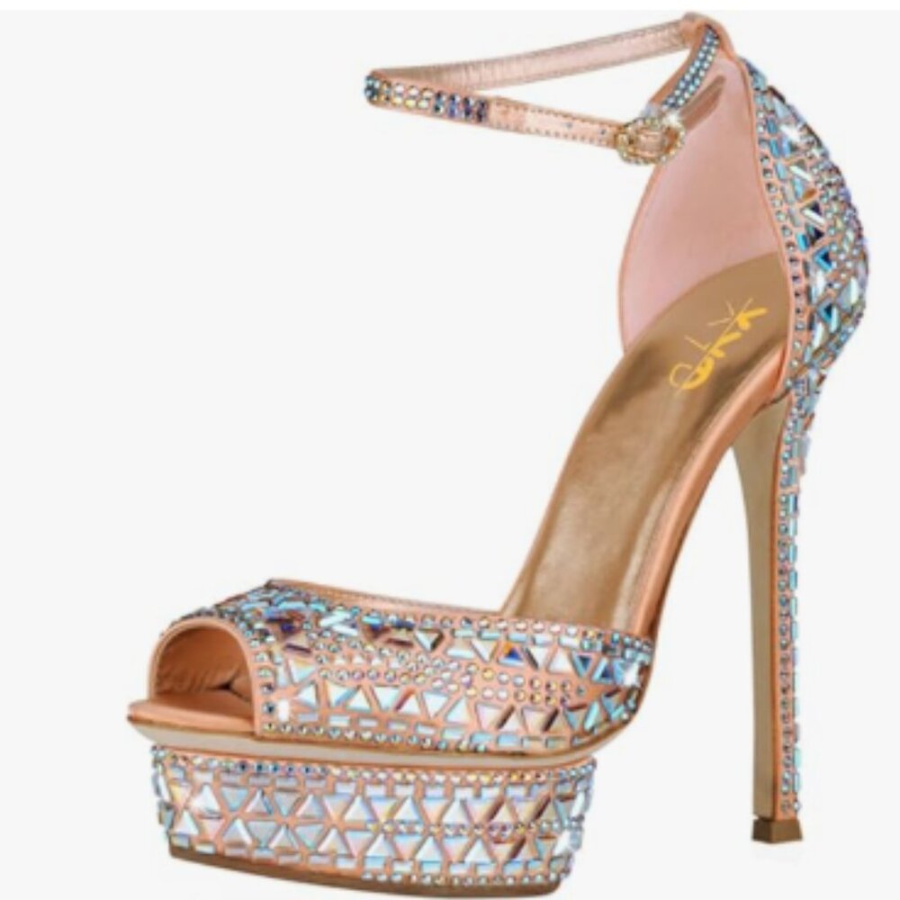 XYD Rose Gold Crystal-Embellished Platform Ankle-Strap Sandal